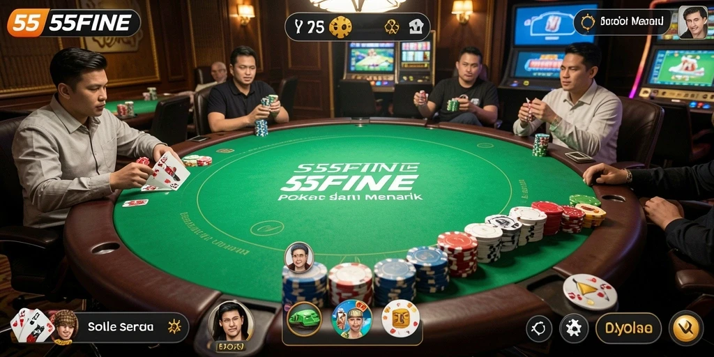 Tampilan gameplay seru di 55FIVE saat bermain poker.