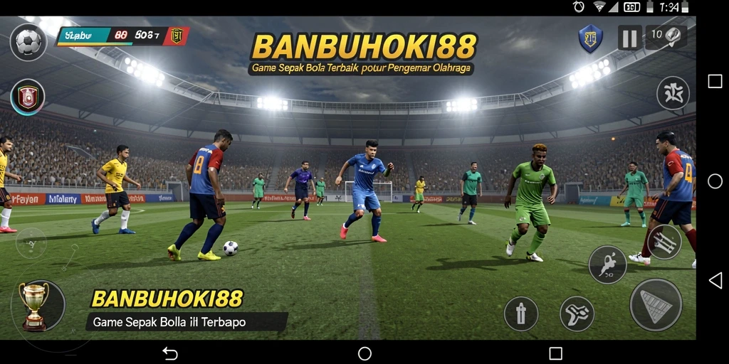 Tampilan gameplay BANBUHOKI88 dengan aksi sepak bola yang menegangkan.