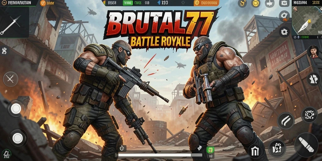 Tangkapan layar menampilkan aksi Battle Royale seru dalam BRUTAL77.