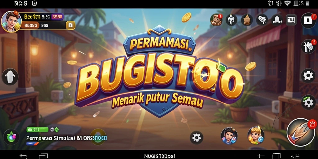 Screenshot BUGISTOTO menunjukkan gameplay simulasi yang vibrant dan interaktif.