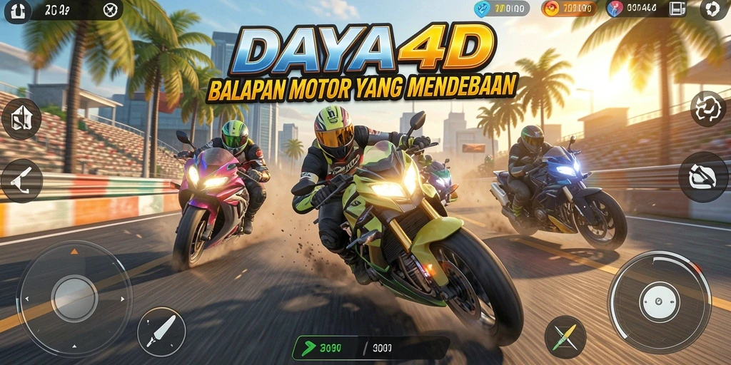 Screenshot menunjukkan aksi balap motor yang mendebarkan.