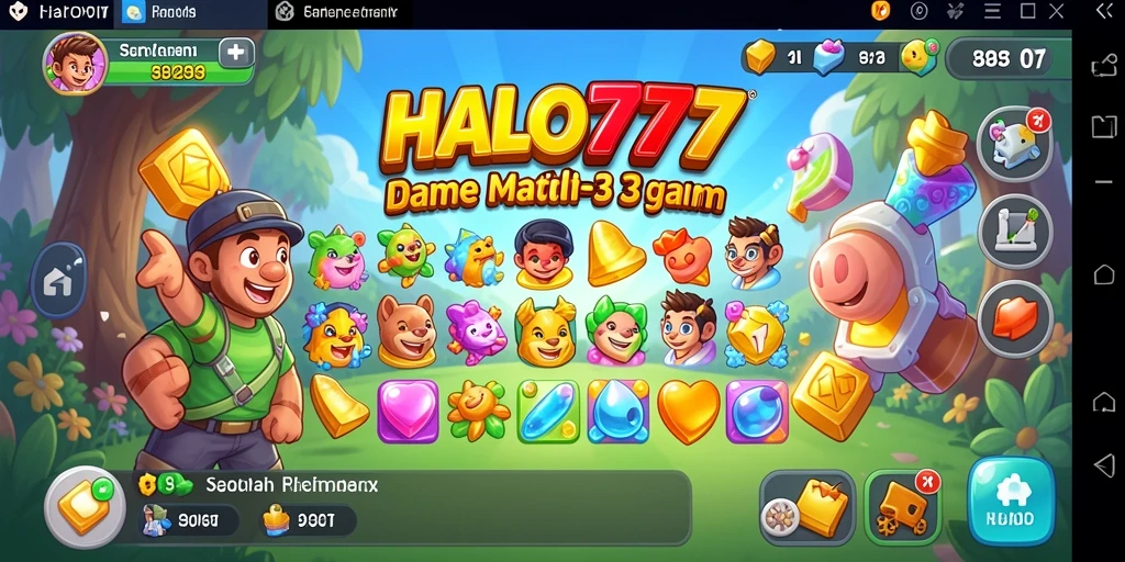 Screenshot HALO777 menunjukkan gameplay Match-3 yang penuh warna.
