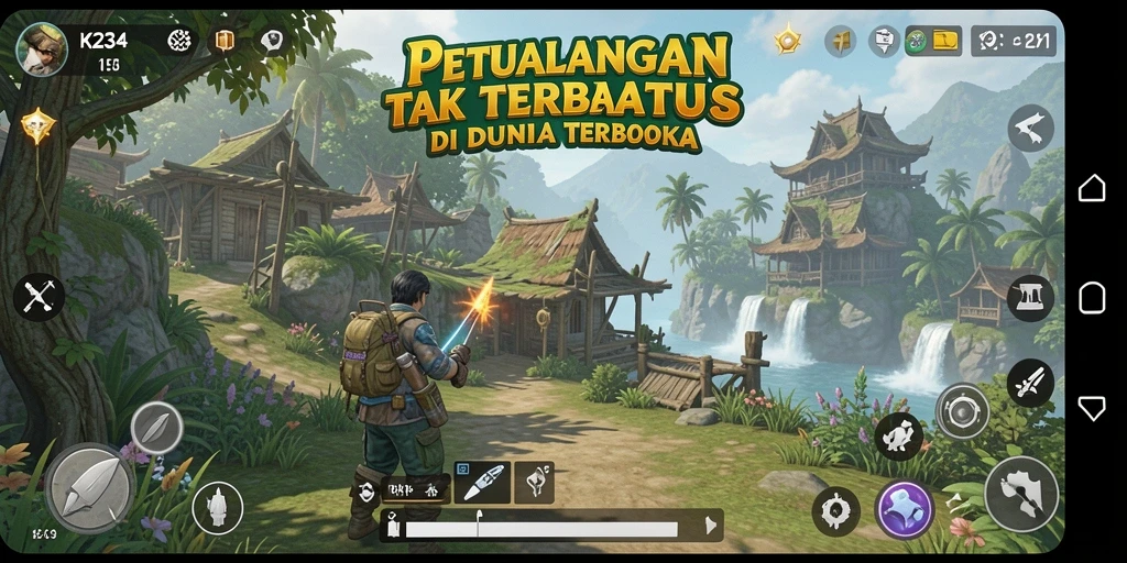 Screenshot gameplay K234 yang menampilkan keindahan dunia terbuka.