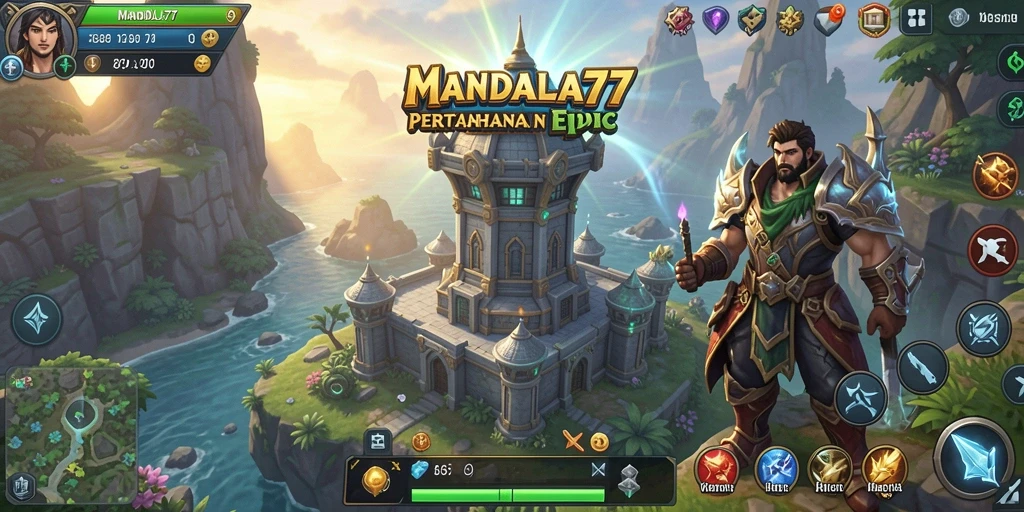 Tampilan gameplay MANDALA77 dengan menara dan musuh yang bervariasi.