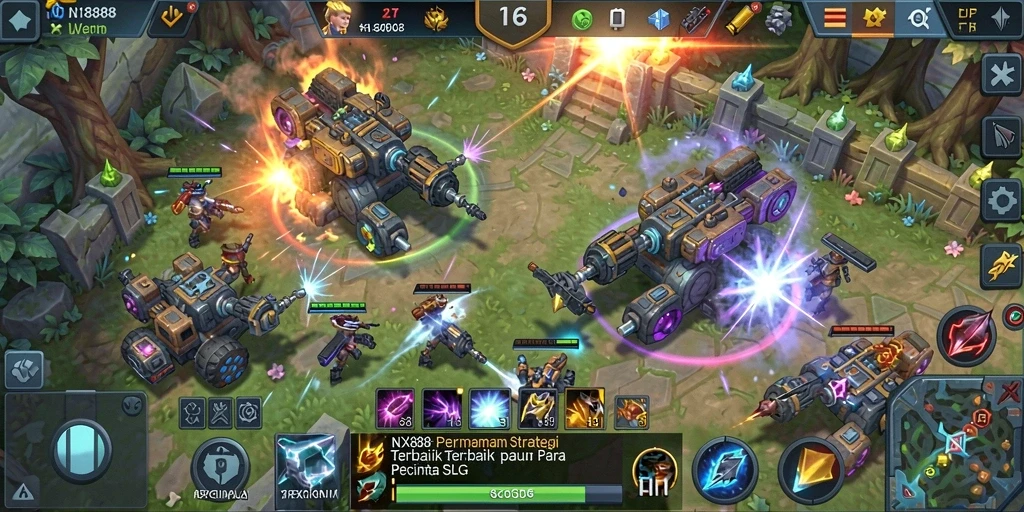 Screenshot gameplay NX888 menampilkan strategi pertempuran yang mendebarkan.