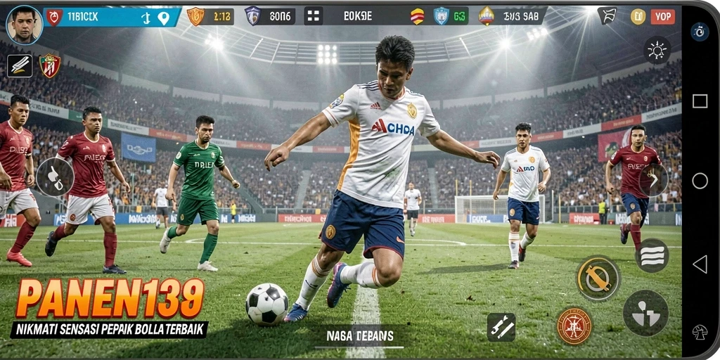 Screenshot gameplay PANEN138 yang menampilkan aksi seru di lapangan sepak bola.