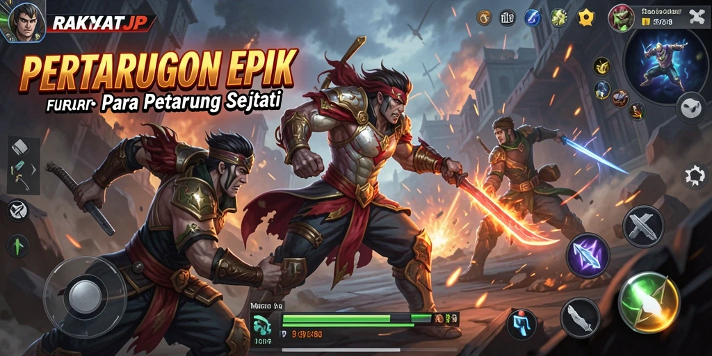 Screenshot dari gameplay pertarungan RAKYATJP yang intens dan mendebarkan.