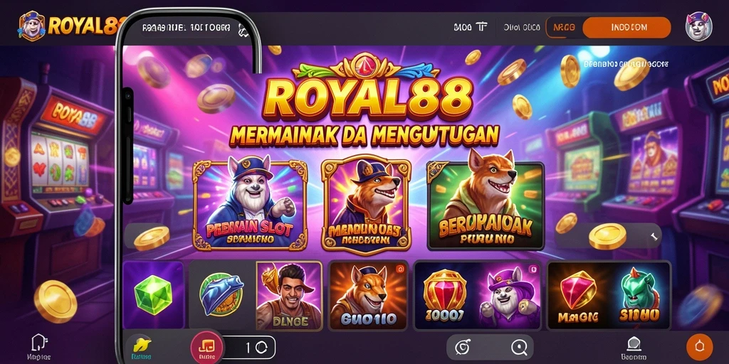 Tampilan gameplay menegangkan di ROYAL88 dengan berbagai simbol slot.