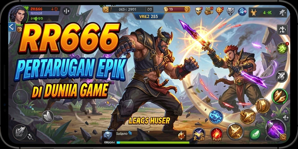 Screenshot utama RR666 menampilkan pertarungan mendebarkan antara karakter kuat.