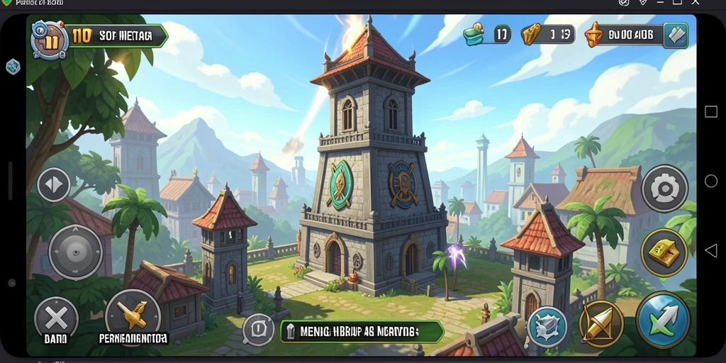 Screenshot gameplay <strong>SD107</strong> yang menunjukkan aksi menara pertahanan.