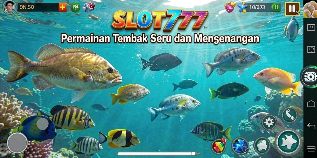 Tampilan gameplay SLOT777 yang menarik dengan aksi menembak ikan.