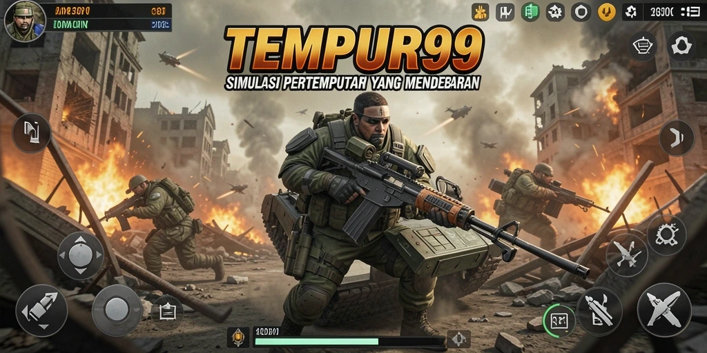 Tampilan mendebarkan dari gameplay TEMPUR99 dengan aksi pertempuran yang seru.